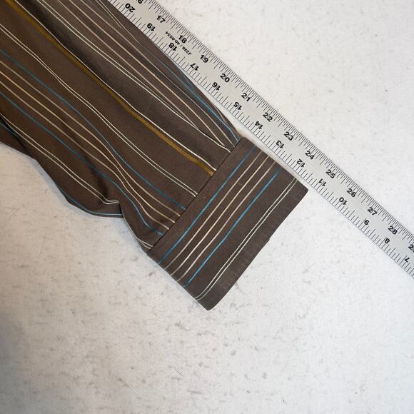 Tommy Bahama 100% Silk Resort Wear ButtonUp Shirt Men XXL Brown Blue Gold Stripe - Picture 10 of 13
